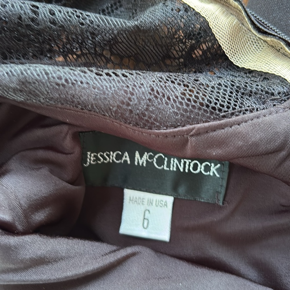 Vintage Jessica McClintock Made in USA Black Lace Panel Formal Sleeveless Dress - Picture 5 of 7